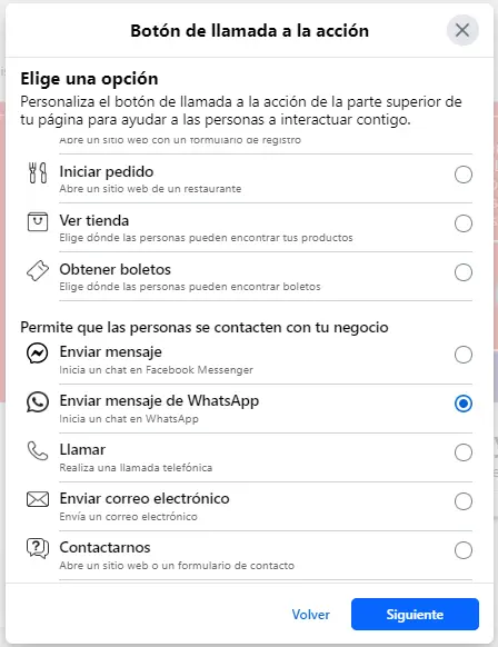 Cómo Elegir la Opción de Llamada a la Acción de WhatsApp en tu Página de Negocios en Facebook