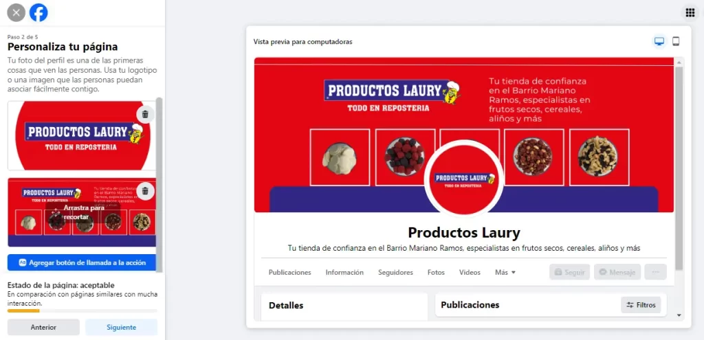 Paso 4: Incorpora Elementos Visuales y un Botón de Acción en tu Página de Negocios en Facebook